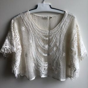 LF Millau Embroidered & Lace Detail Cover Up Top M